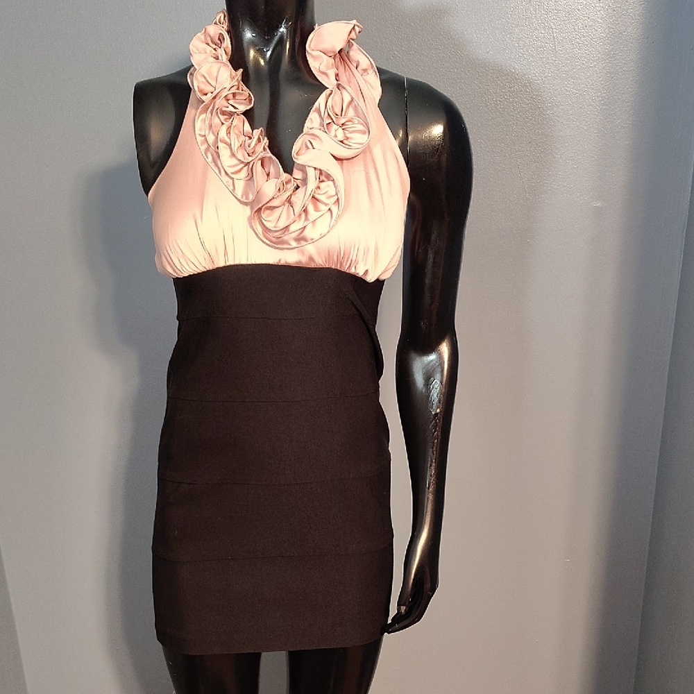 Elegant Pink and Black Ruffle Mini Dress